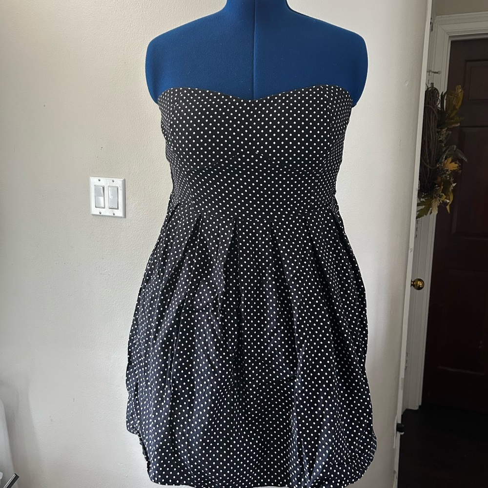 Black Polka Dot Strapless Dress
